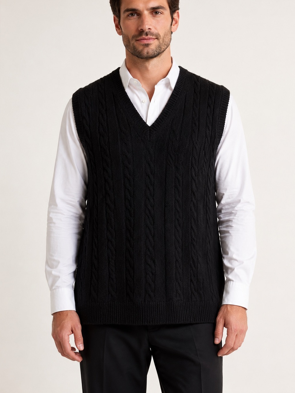 Vintage Jacobson’s Black Lambswool Cable Knit Sweater Vest XXL